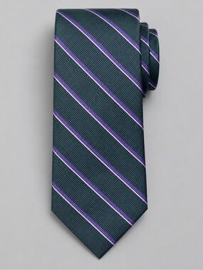 Liberty of London Silk Neck Tie Charcoal Gray Purple Pink Striped